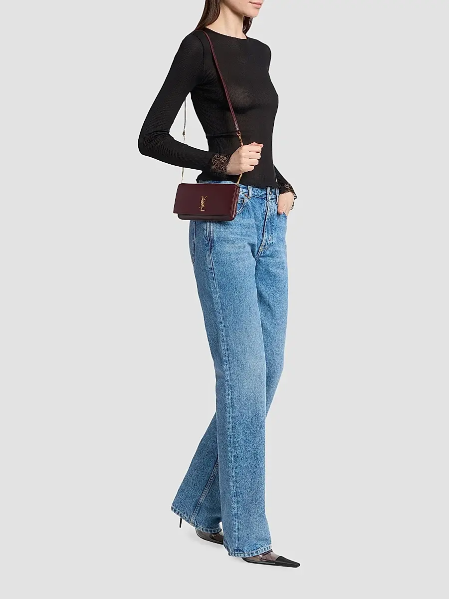 Saint Laurent Women's Cassandre Phone Case in Smooth Leather - Rouge Cabernet | Thumbnail 2