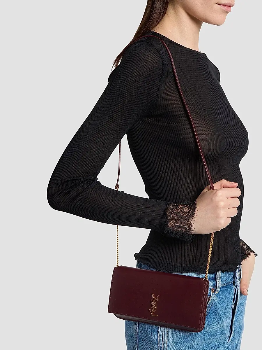 Saint Laurent Women's Cassandre Phone Case in Smooth Leather - Rouge Cabernet | Thumbnail 3