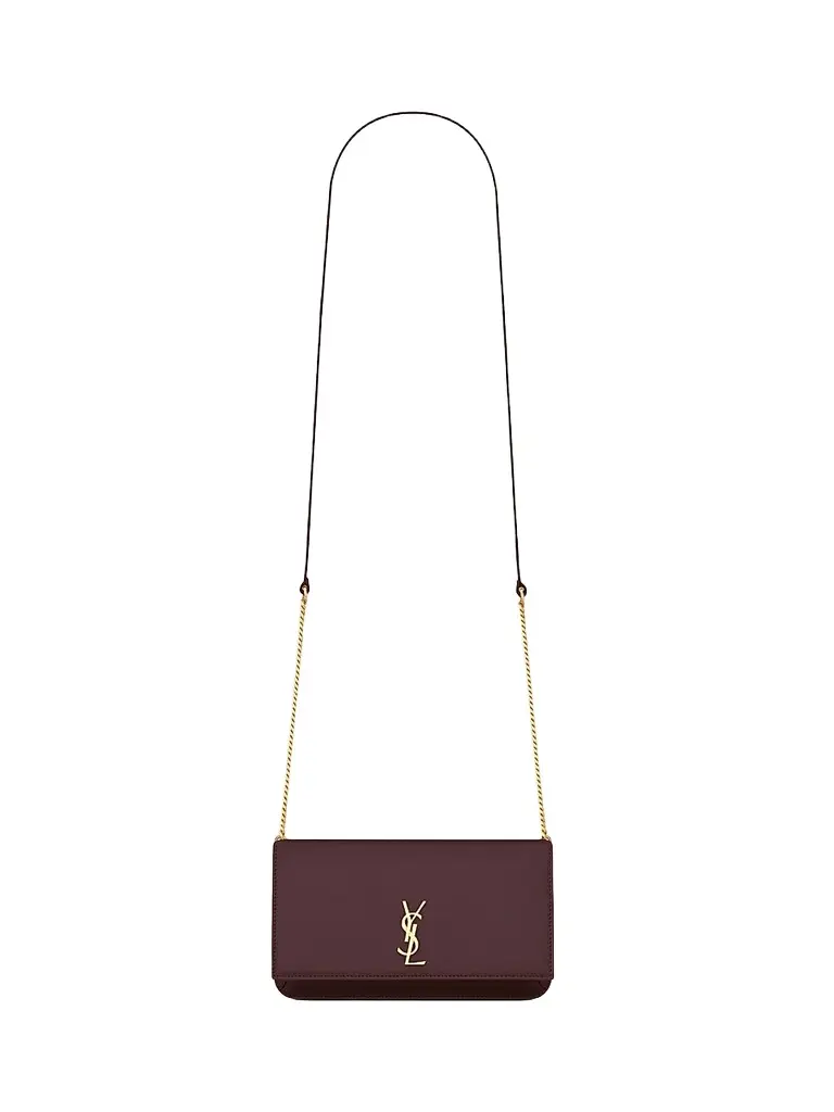 Women's Cassandre Phone Case in Smooth Leather - Rouge Cabernet