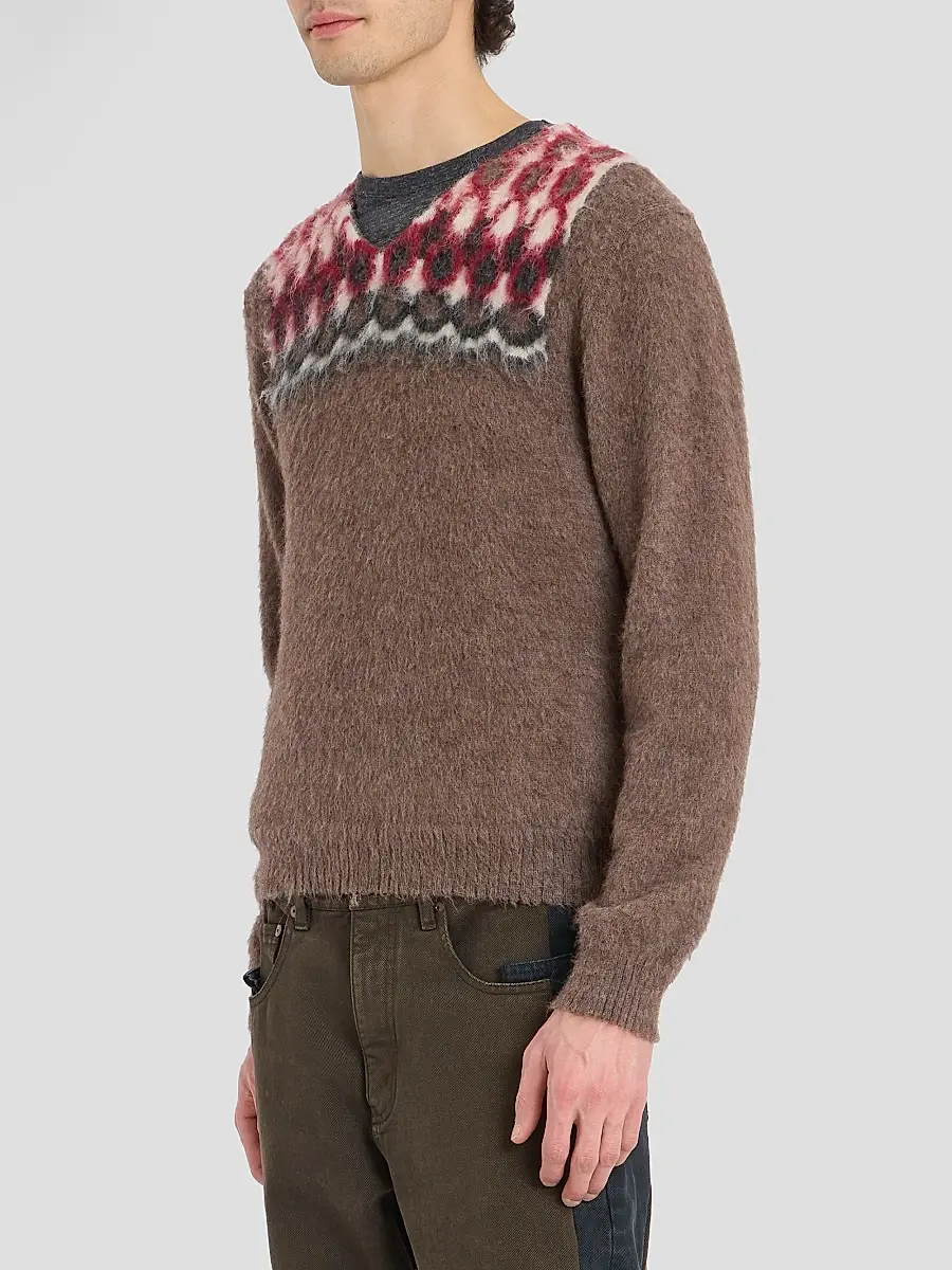 Maison Margiela Men's Fair Isle-Inspired Wool-Alpaca V-Neck Sweater | Thumbnail 4 Maison Margiela Men's Fair Isle-Inspired Wool-Alpaca V-Neck Sweater | Thumbnail 4