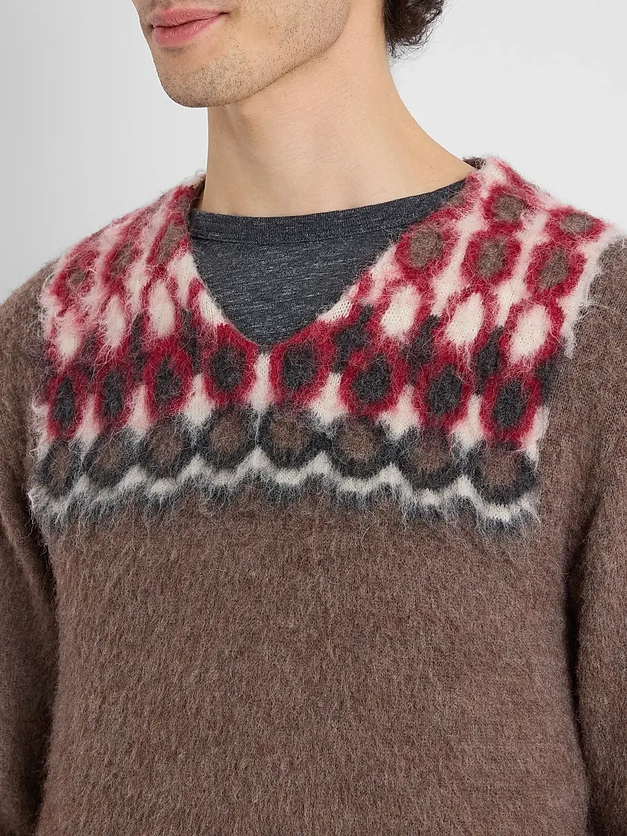 Maison Margiela Men's Fair Isle-Inspired Wool-Alpaca V-Neck Sweater | Thumbnail 5 Maison Margiela Men's Fair Isle-Inspired Wool-Alpaca V-Neck Sweater | Thumbnail 5