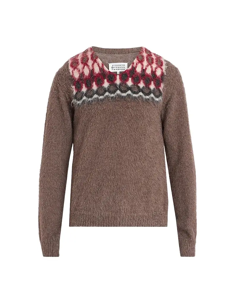 Maison Margiela Men's Fair Isle-Inspired Wool-Alpaca V-Neck Sweater