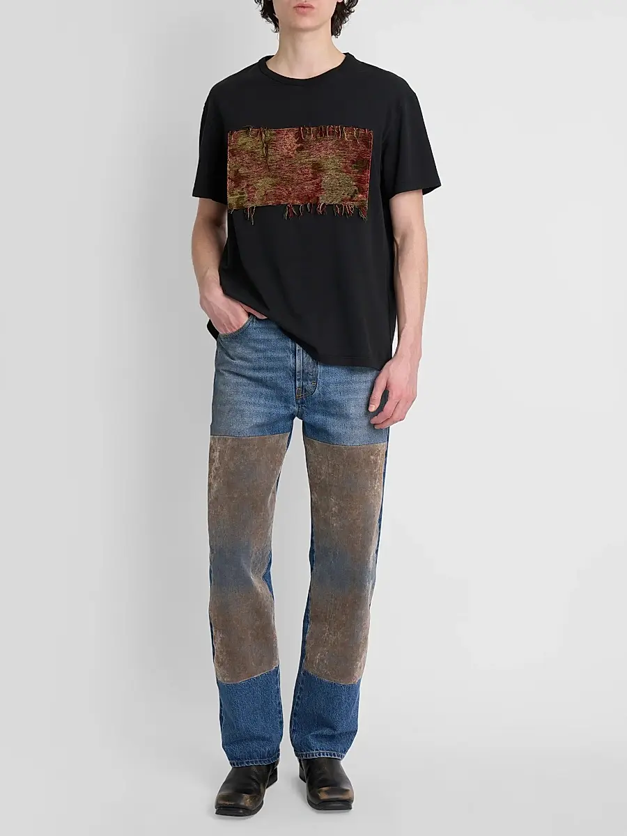 Maison Margiela Men's Tapestry Patch Cotton Crewneck T-Shirt | Thumbnail 2 Maison Margiela Men's Tapestry Patch Cotton Crewneck T-Shirt | Thumbnail 2