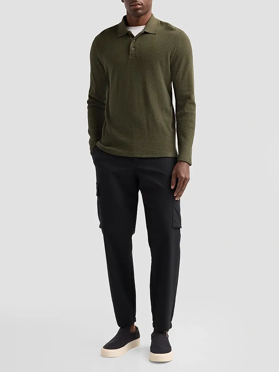 Vince Men's Variegated Textured Long-Sleeve Polo Shirt | Thumbnail 2 Vince Men's Variegated Textured Long-Sleeve Polo Shirt | Thumbnail 2