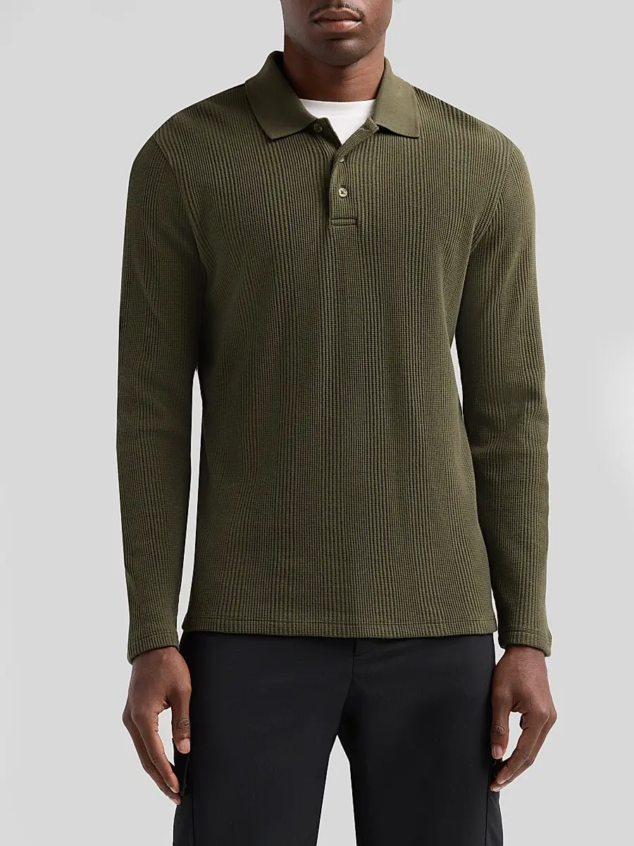 Vince Men's Variegated Textured Long-Sleeve Polo Shirt | Thumbnail 4 Vince Men's Variegated Textured Long-Sleeve Polo Shirt | Thumbnail 4