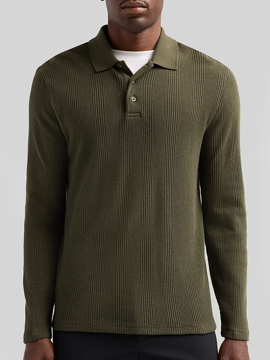 Vince Men's Variegated Textured Long-Sleeve Polo Shirt | Thumbnail 5 Vince Men's Variegated Textured Long-Sleeve Polo Shirt | Thumbnail 5