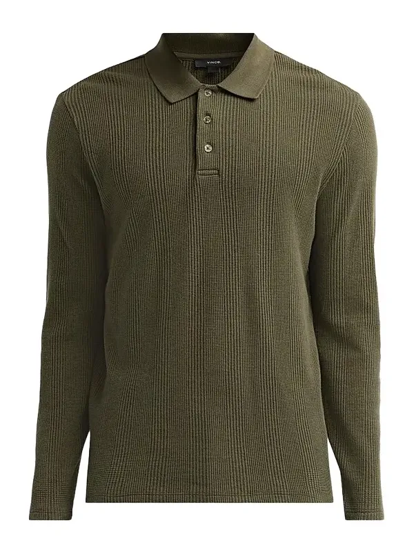 Men's Variegated Textured Long-Sleeve Polo Shirt