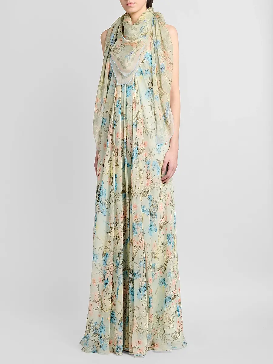 Alexander McQueen Women's Goddess Floral Draped Bustier Strapless Silk Maxi Dress | Thumbnail 2 Alexander McQueen Women's Goddess Floral Draped Bustier Strapless Silk Maxi Dress | Thumbnail 2