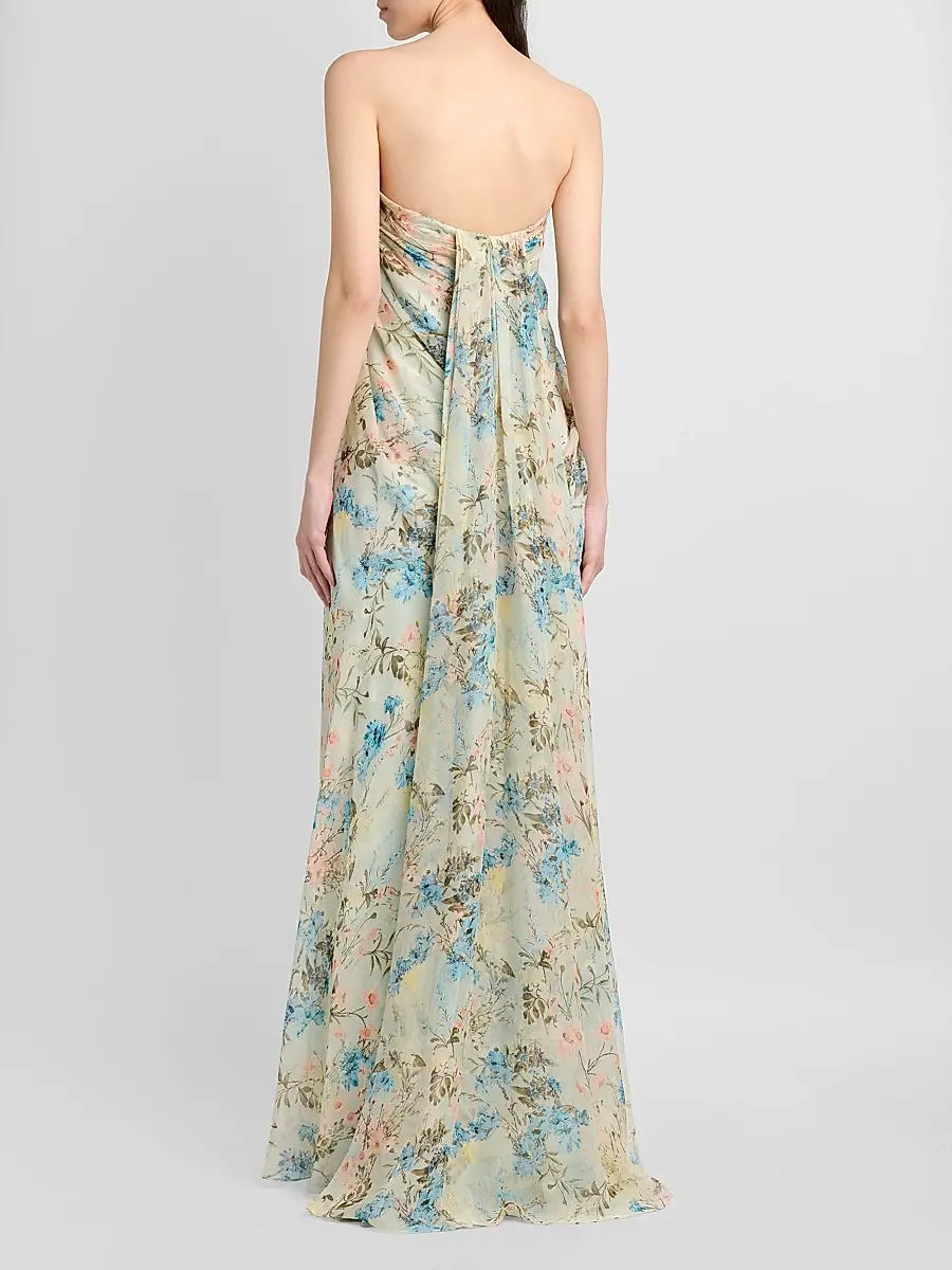 Alexander McQueen Women's Goddess Floral Draped Bustier Strapless Silk Maxi Dress | Thumbnail 3 Alexander McQueen Women's Goddess Floral Draped Bustier Strapless Silk Maxi Dress | Thumbnail 3