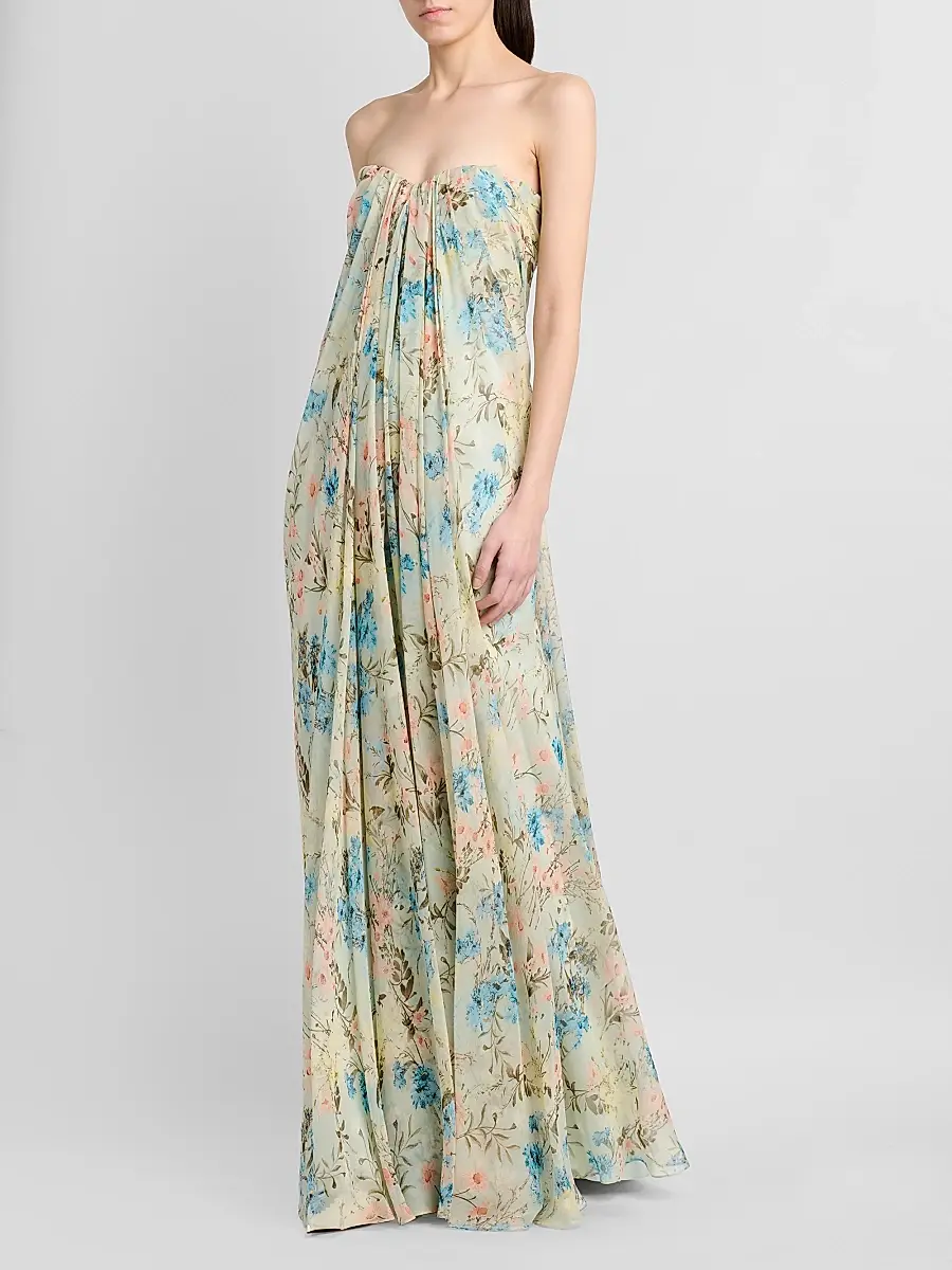 Alexander McQueen Women's Goddess Floral Draped Bustier Strapless Silk Maxi Dress | Thumbnail 4 Alexander McQueen Women's Goddess Floral Draped Bustier Strapless Silk Maxi Dress | Thumbnail 4