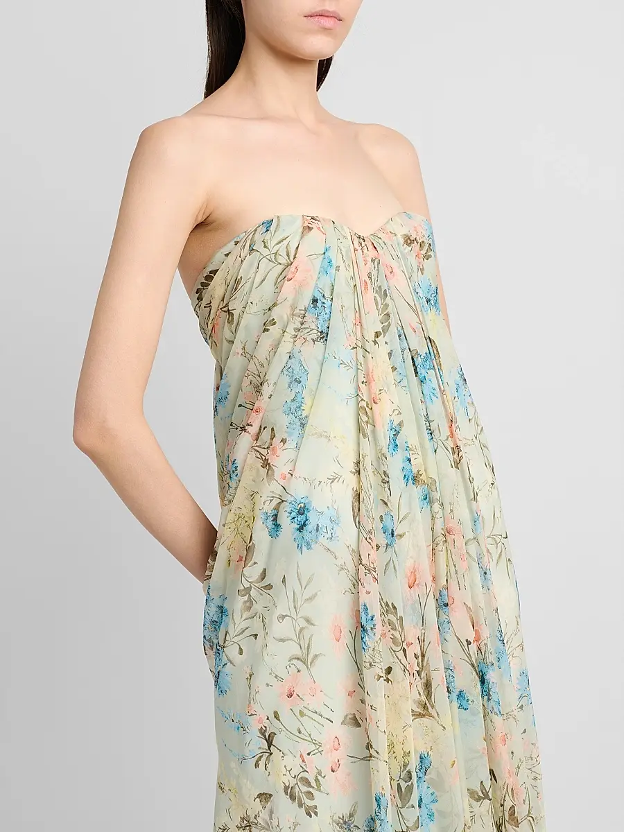 Alexander McQueen Women's Goddess Floral Draped Bustier Strapless Silk Maxi Dress | Thumbnail 5 Alexander McQueen Women's Goddess Floral Draped Bustier Strapless Silk Maxi Dress | Thumbnail 5