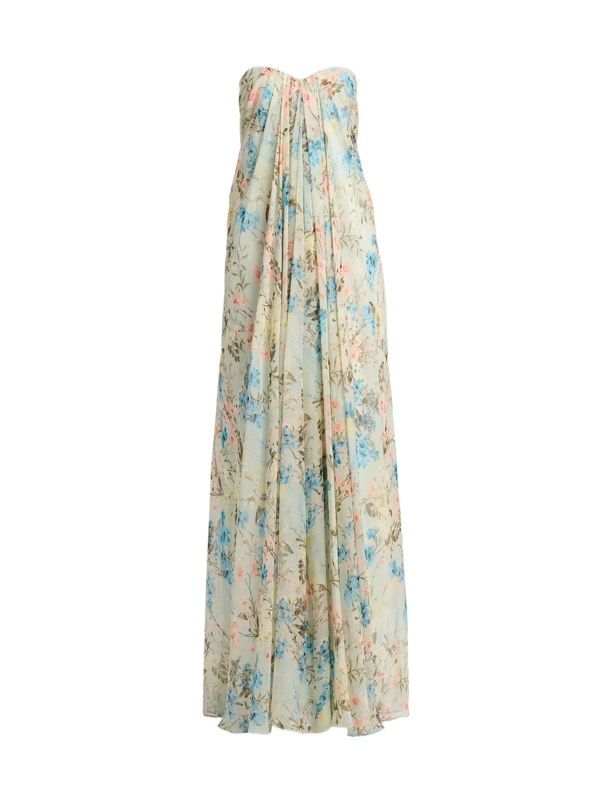 Women's Goddess Floral Draped Bustier Strapless Silk Maxi Dress Women's Goddess Floral Draped Bustier Strapless Silk Maxi Dress