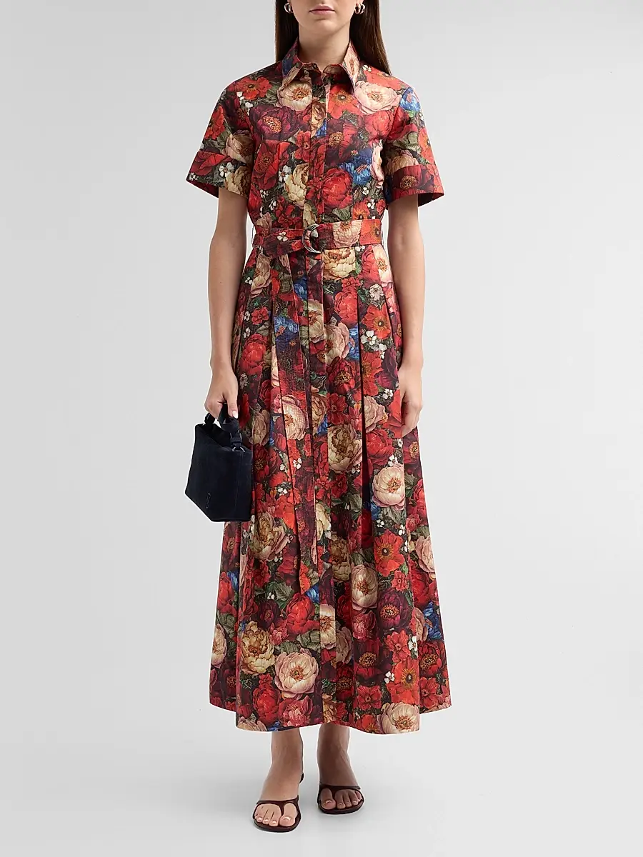 Adam Lippes Women's Leighton Floral Pleated Midi Shirtdress | Thumbnail 2 Adam Lippes Women's Leighton Floral Pleated Midi Shirtdress | Thumbnail 2