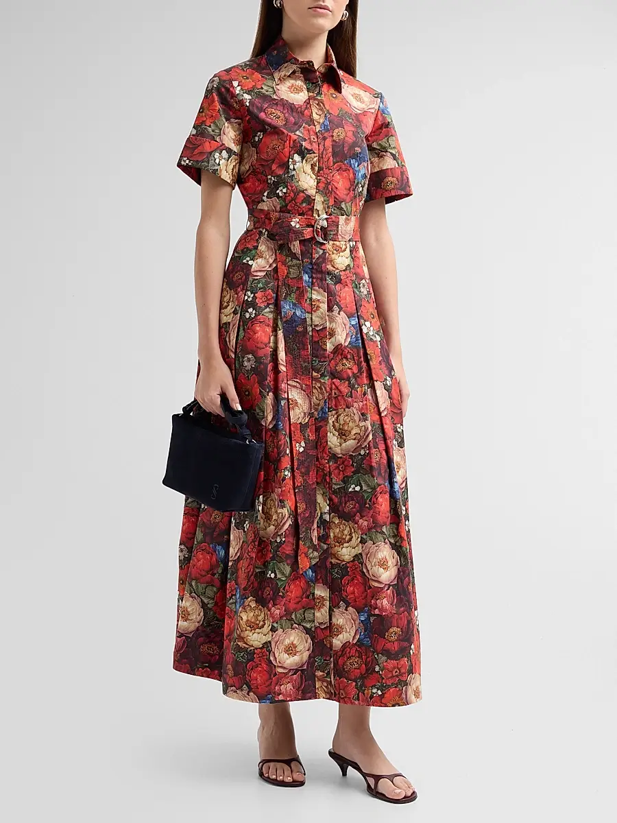 Adam Lippes Women's Leighton Floral Pleated Midi Shirtdress | Thumbnail 4 Adam Lippes Women's Leighton Floral Pleated Midi Shirtdress | Thumbnail 4