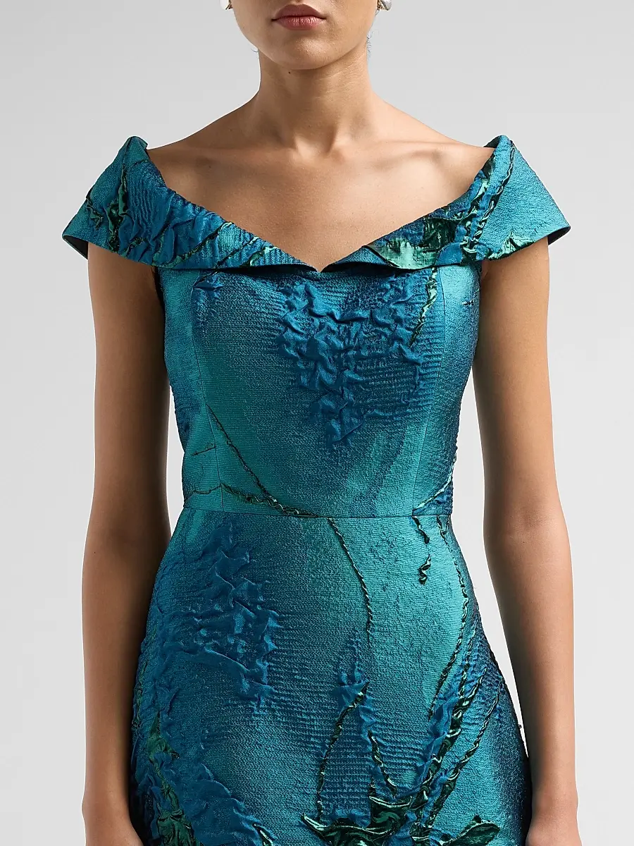 Teri Jon by Rickie Freeman Women's Floral Jacquard Organza A-Line Gown | Thumbnail 5