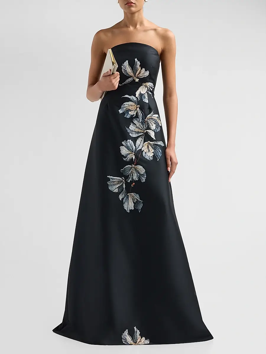 Teri Jon by Rickie Freeman Women's Beaded Floral Mikado A-Line Gown | Thumbnail 2 Teri Jon by Rickie Freeman Women's Beaded Floral Mikado A-Line Gown | Thumbnail 2