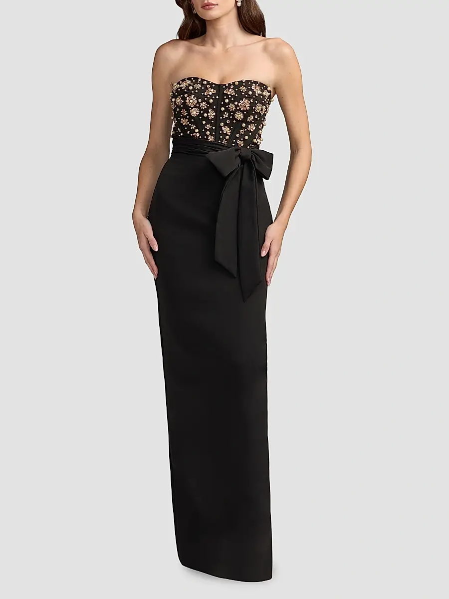 Mac Duggal Women's Beaded Crepe Strapless Column Gown | Thumbnail 2 Mac Duggal Women's Beaded Crepe Strapless Column Gown | Thumbnail 2
