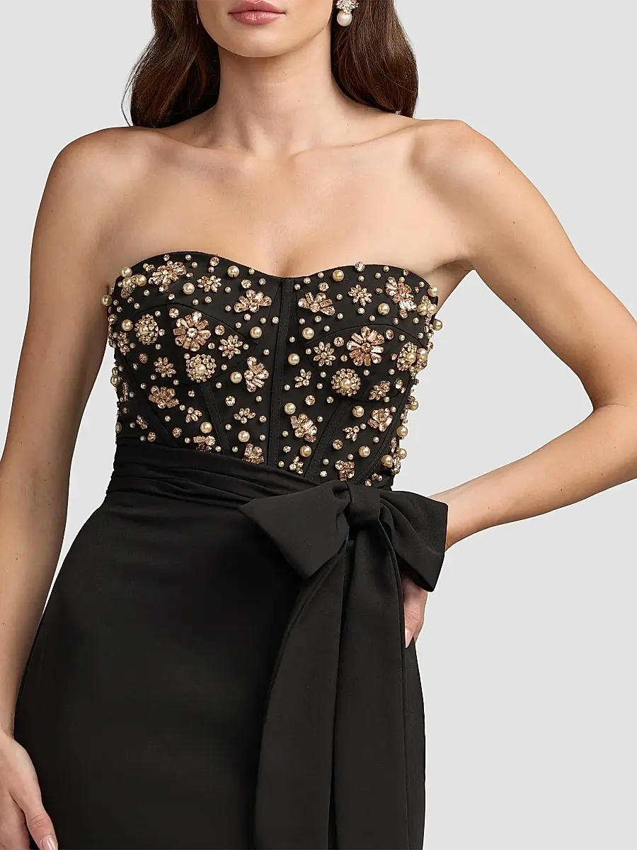 Mac Duggal Women's Beaded Crepe Strapless Column Gown | Thumbnail 4 Mac Duggal Women's Beaded Crepe Strapless Column Gown | Thumbnail 4