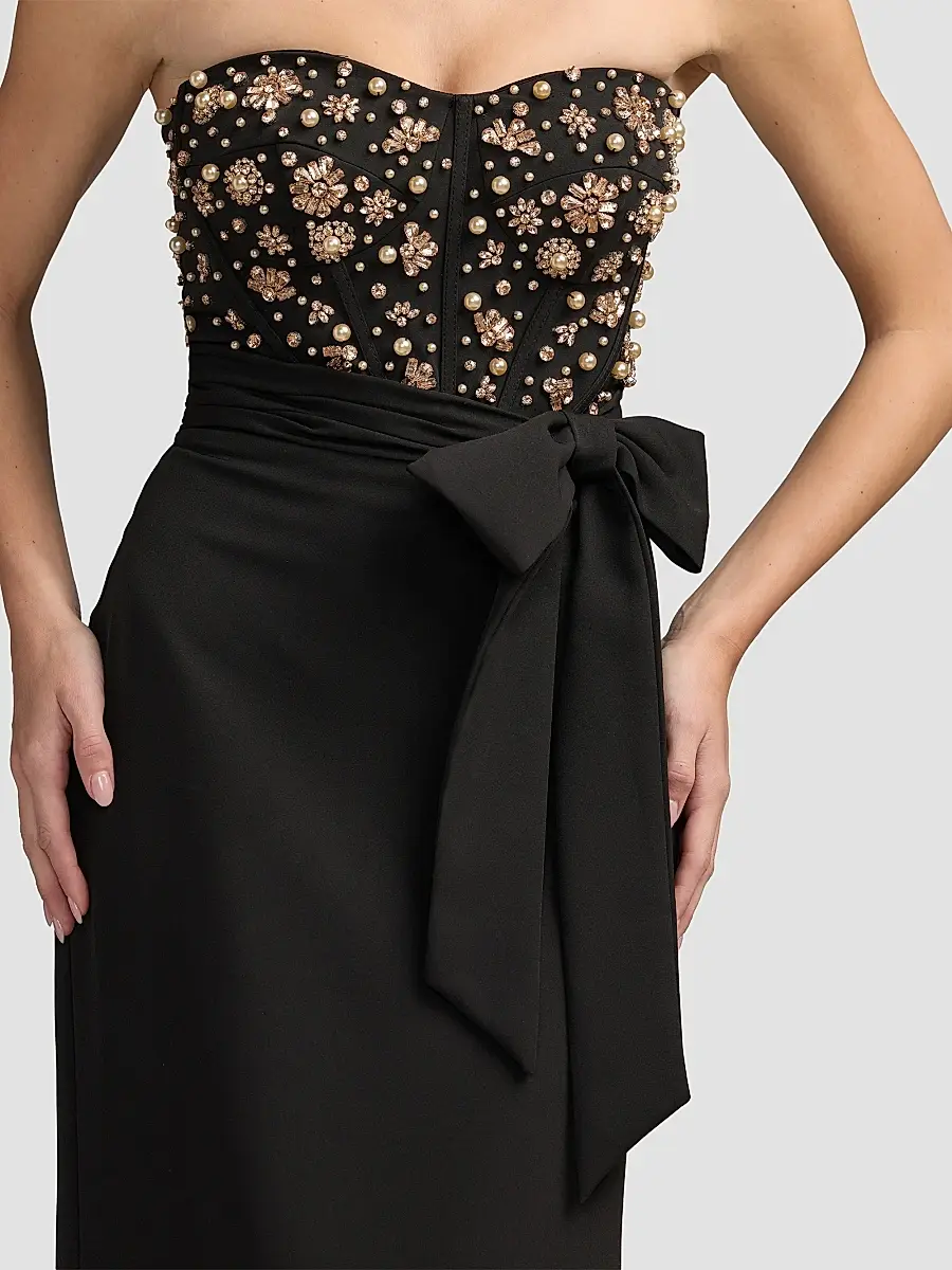 Mac Duggal Women's Beaded Crepe Strapless Column Gown | Thumbnail 5 Mac Duggal Women's Beaded Crepe Strapless Column Gown | Thumbnail 5