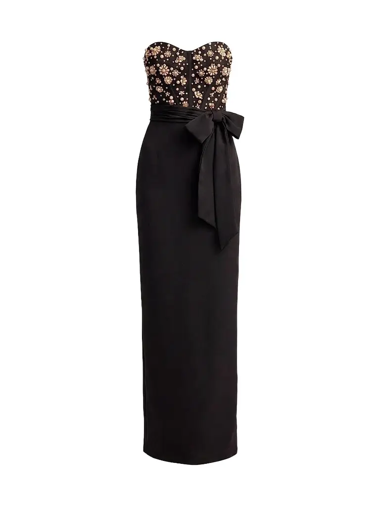 Mac Duggal Women's Beaded Crepe Strapless Column Gown
