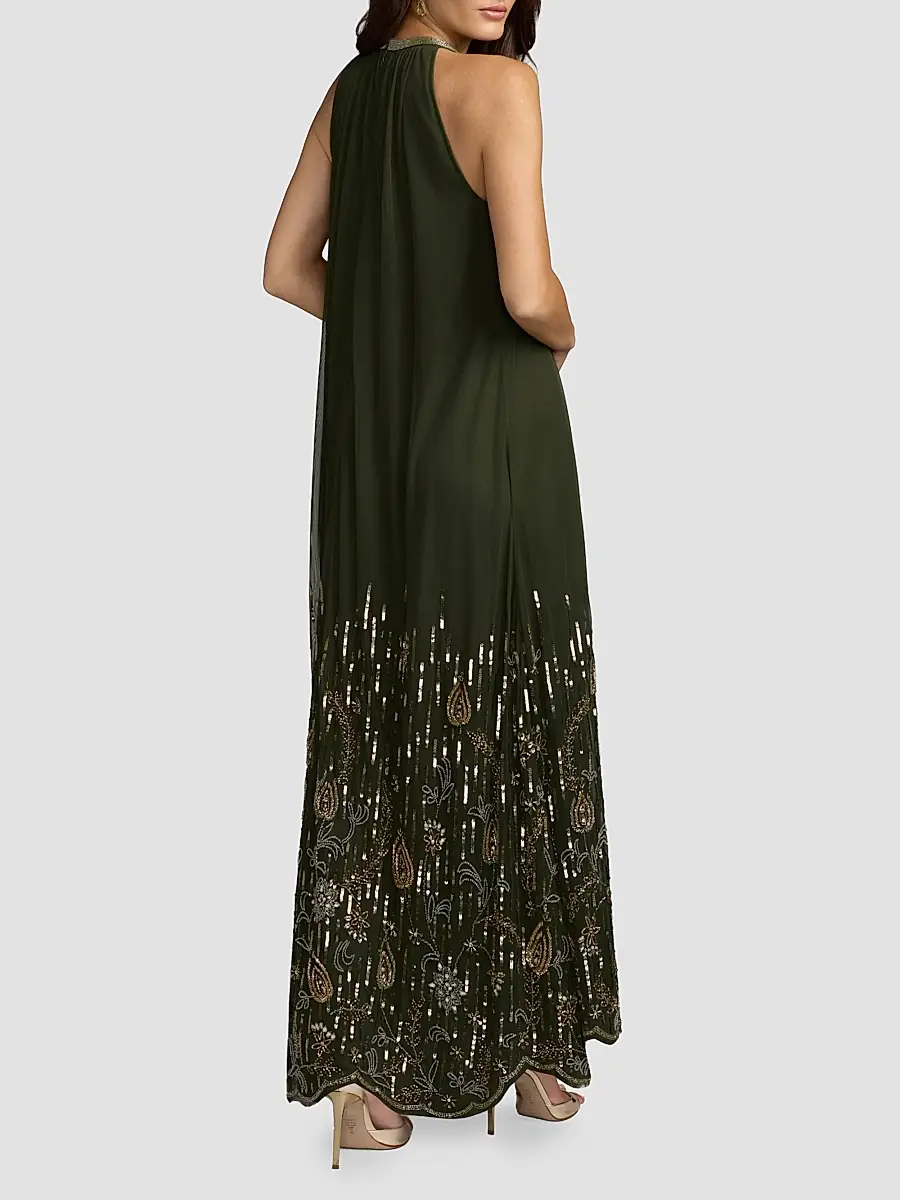 Mac Duggal Women's Sequined Pleated Halter Midi Dress | Thumbnail 3 Mac Duggal Women's Sequined Pleated Halter Midi Dress | Thumbnail 3