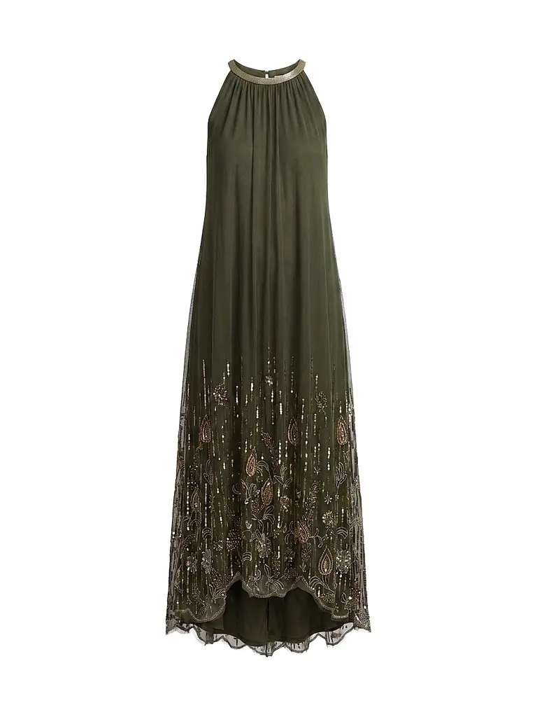 Women's Sequined Pleated Halter Midi Dress Women's Sequined Pleated Halter Midi Dress