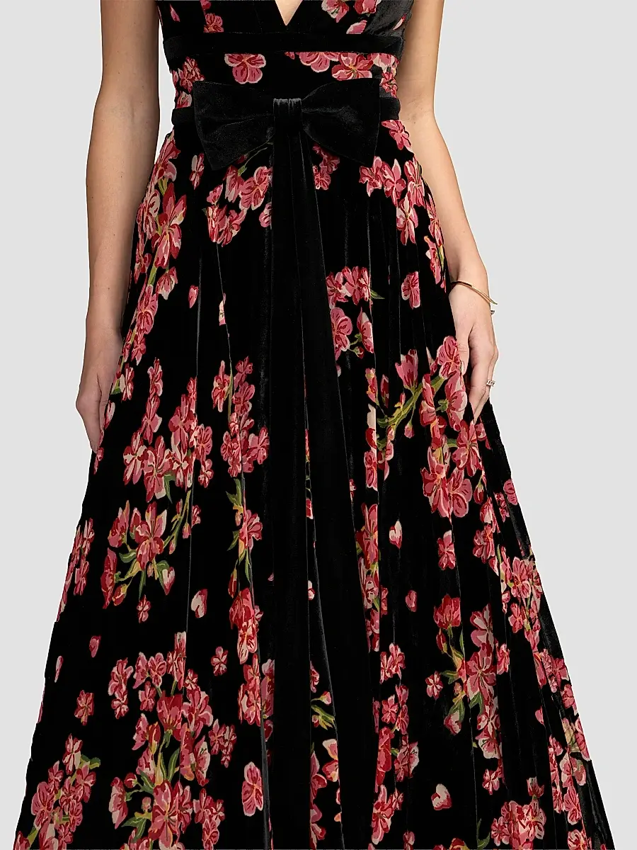 Mac Duggal Women's Floral Velvet Plunging V-Neck Ball Gown | Thumbnail 5 Mac Duggal Women's Floral Velvet Plunging V-Neck Ball Gown | Thumbnail 5