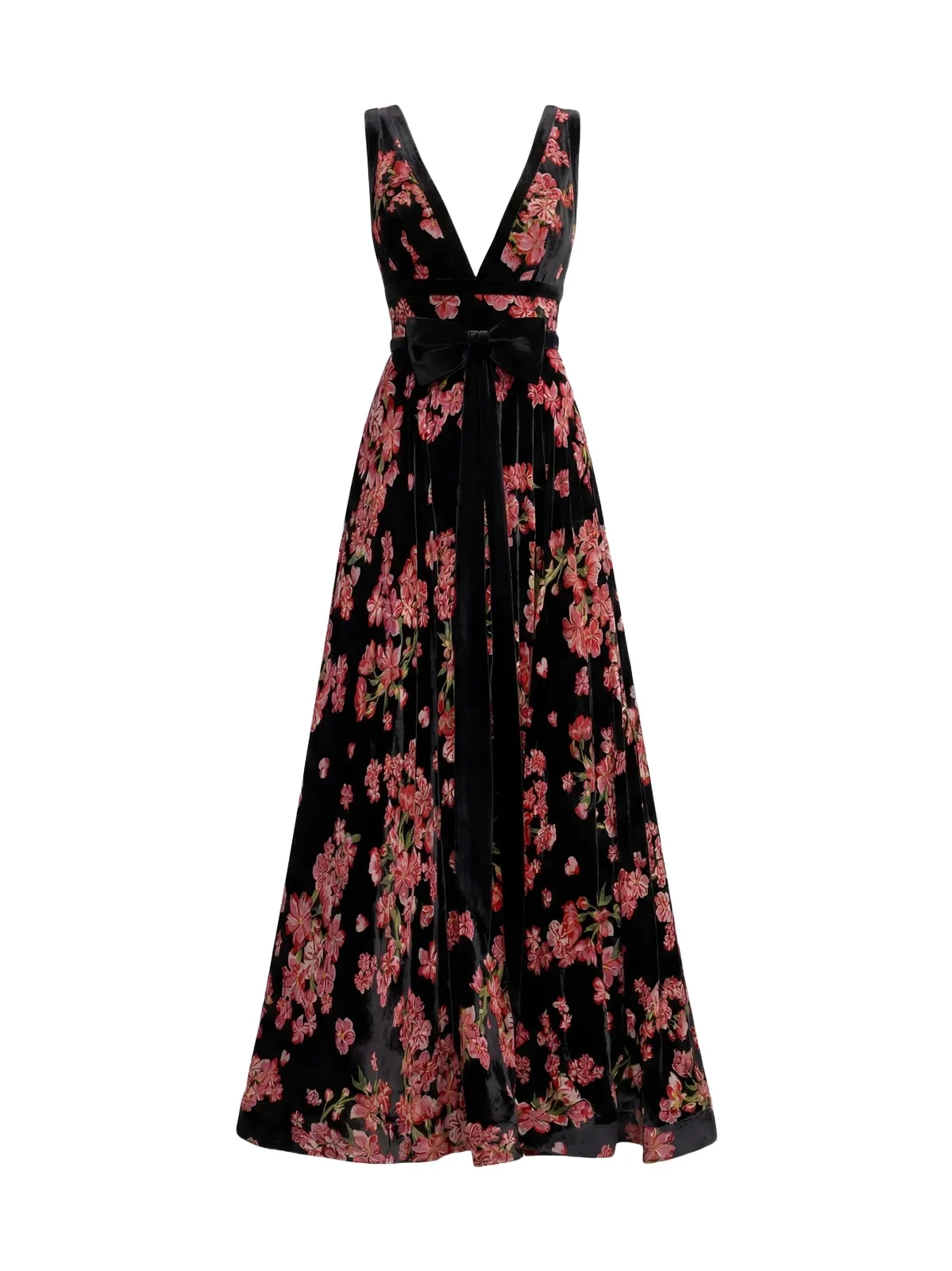 Mac Duggal Women's Floral Velvet Plunging V-Neck Ball Gown