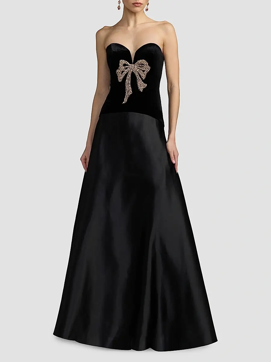 Mac Duggal Women's Embellished Bow Mix Media Strapless Gown | Thumbnail 2 Mac Duggal Women's Embellished Bow Mix Media Strapless Gown | Thumbnail 2
