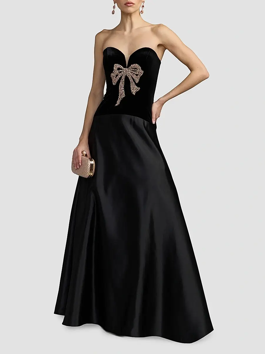Mac Duggal Women's Embellished Bow Mix Media Strapless Gown | Thumbnail 3 Mac Duggal Women's Embellished Bow Mix Media Strapless Gown | Thumbnail 3