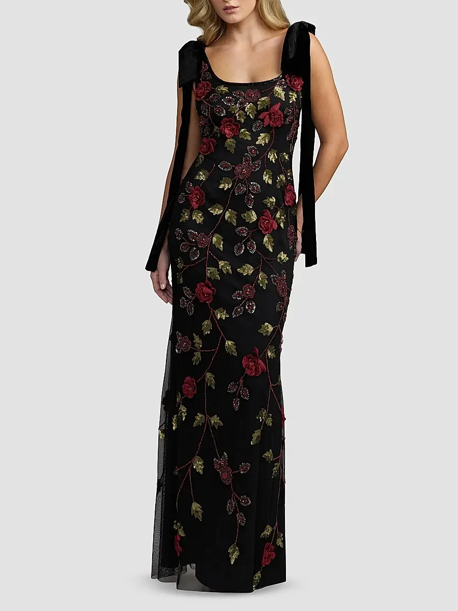 Mac Duggal Women's Floral Embroidered Bow-Shoulder Gown | Thumbnail 2