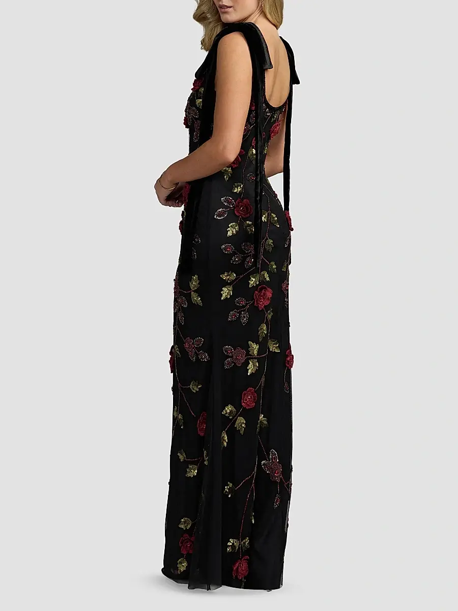 Mac Duggal Women's Floral Embroidered Bow-Shoulder Gown | Thumbnail 3