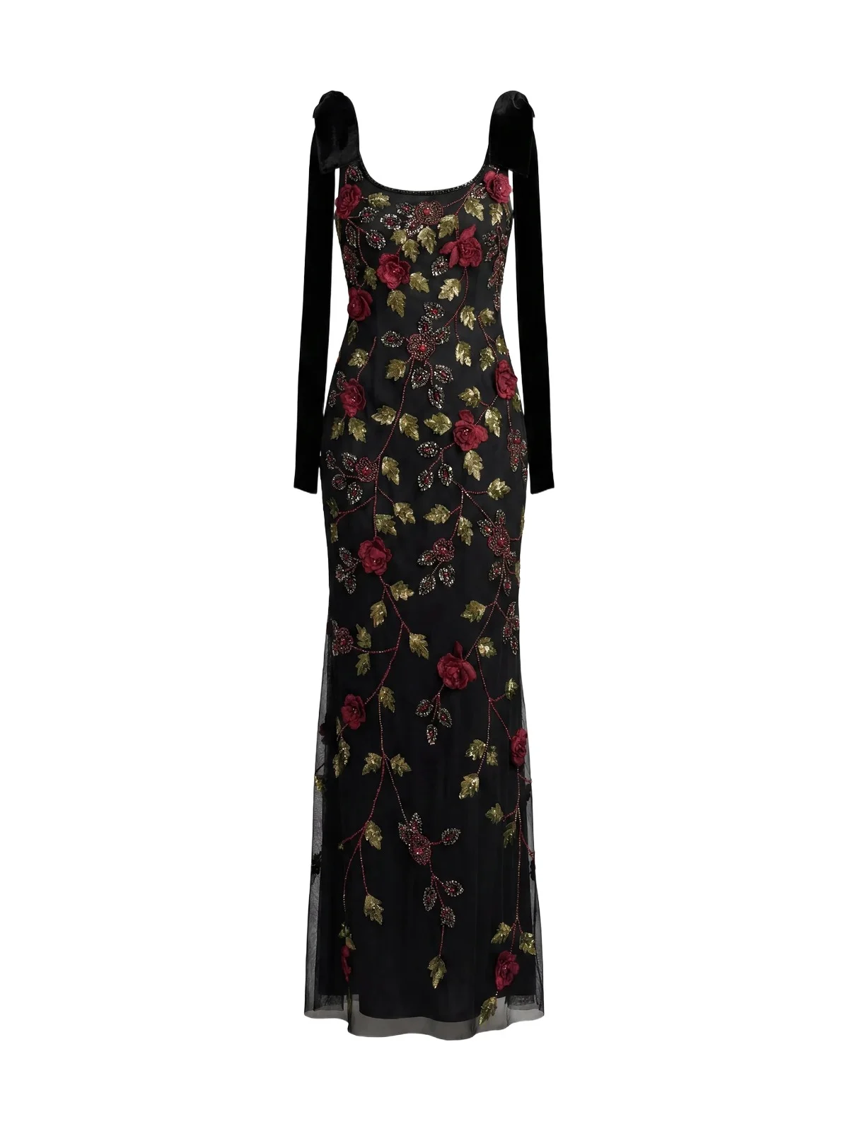 Mac Duggal Women's Floral Embroidered Bow-Shoulder Gown