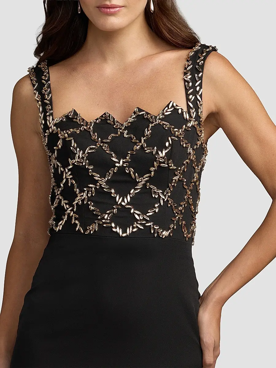 Mac Duggal Women's Embellished Grid Bustier Gown | Thumbnail 4 Mac Duggal Women's Embellished Grid Bustier Gown | Thumbnail 4