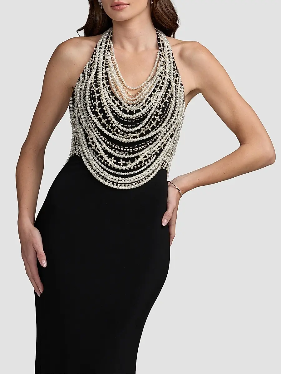 Mac Duggal Women's Beaded Jersey Halterneck Sleeveless Gown | Thumbnail 3