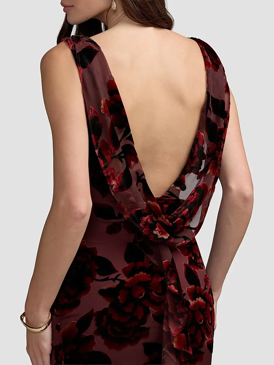 Mac Duggal Women's Floral Velvet Burnout Cowlback Gown | Thumbnail 6 Mac Duggal Women's Floral Velvet Burnout Cowlback Gown | Thumbnail 6