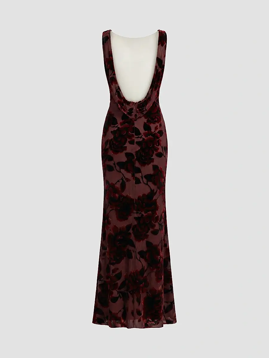 Mac Duggal Women's Floral Velvet Burnout Cowlback Gown | Thumbnail 7 Mac Duggal Women's Floral Velvet Burnout Cowlback Gown | Thumbnail 7