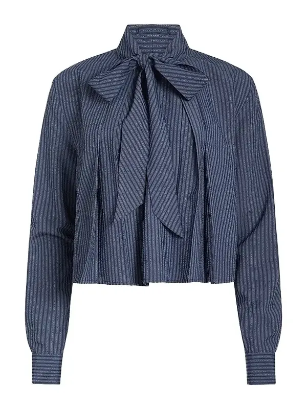 Derek Lam Women's Aiden Striped Poplin Tieneck Blouse