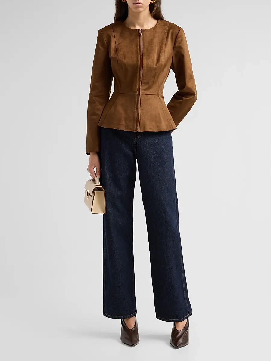 Milly Women's Reina Faux Suede Peplum Jacket | Thumbnail 2 Milly Women's Reina Faux Suede Peplum Jacket | Thumbnail 2