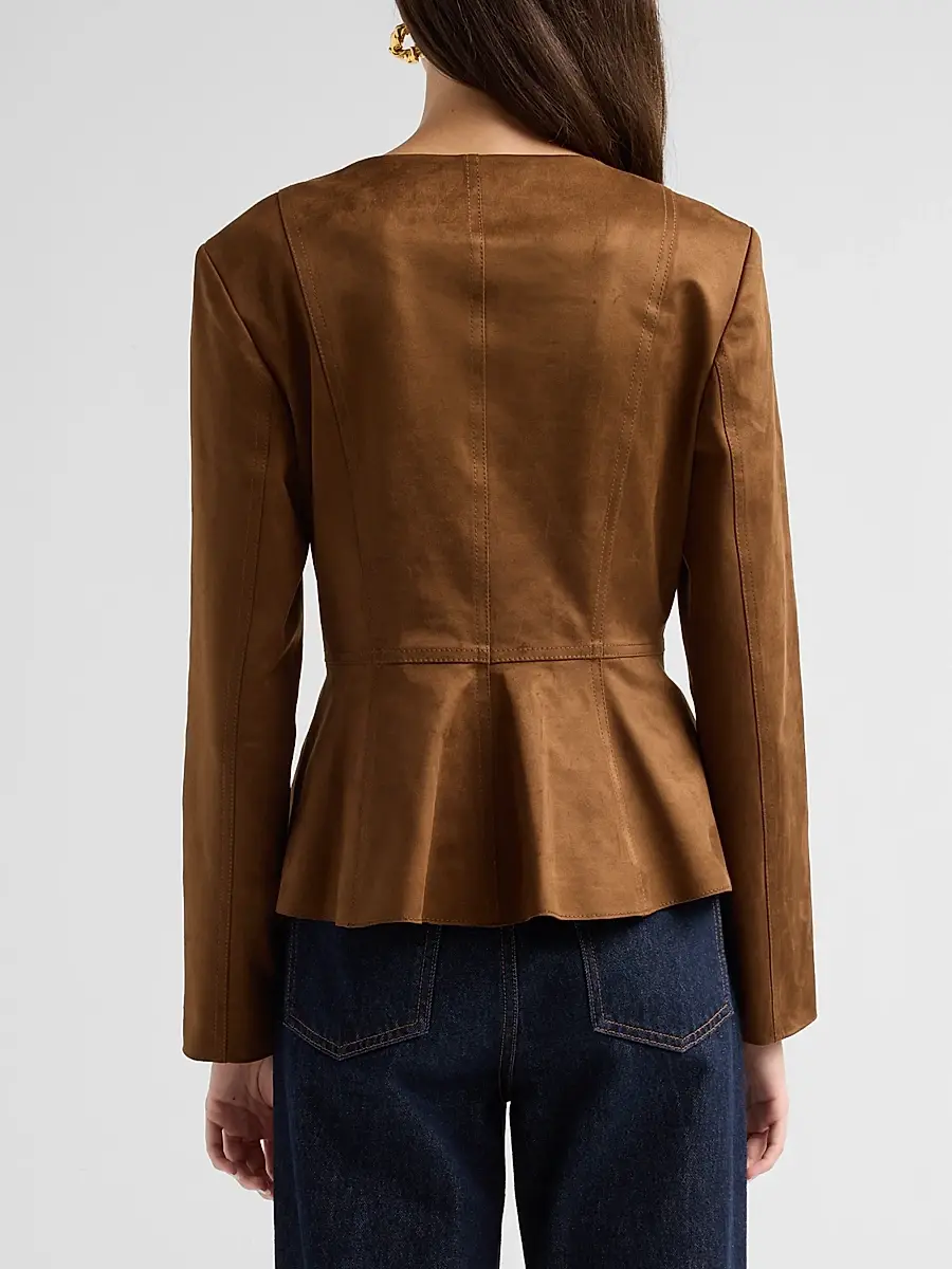 Milly Women's Reina Faux Suede Peplum Jacket | Thumbnail 3 Milly Women's Reina Faux Suede Peplum Jacket | Thumbnail 3