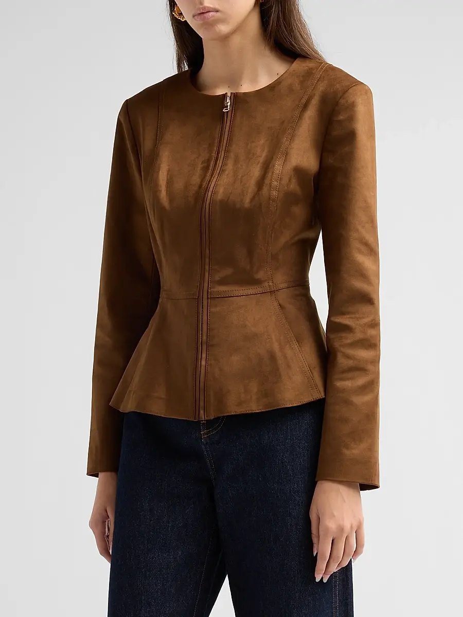 Milly Women's Reina Faux Suede Peplum Jacket | Thumbnail 4 Milly Women's Reina Faux Suede Peplum Jacket | Thumbnail 4