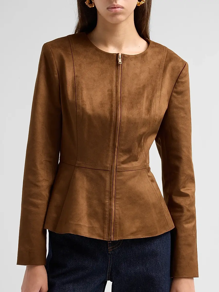 Milly Women's Reina Faux Suede Peplum Jacket | Thumbnail 5 Milly Women's Reina Faux Suede Peplum Jacket | Thumbnail 5
