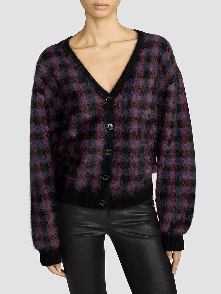 Frame Women's Brushed Houndstooth Wool-Cashmere Cardigan | Thumbnail 4 Frame Women's Brushed Houndstooth Wool-Cashmere Cardigan | Thumbnail 4