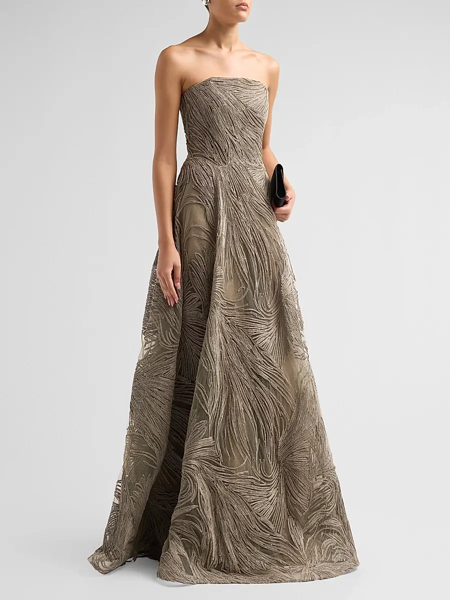 Naeem Khan Women's Raffia Strapless Gown | Thumbnail 4 Naeem Khan Women's Raffia Strapless Gown | Thumbnail 4