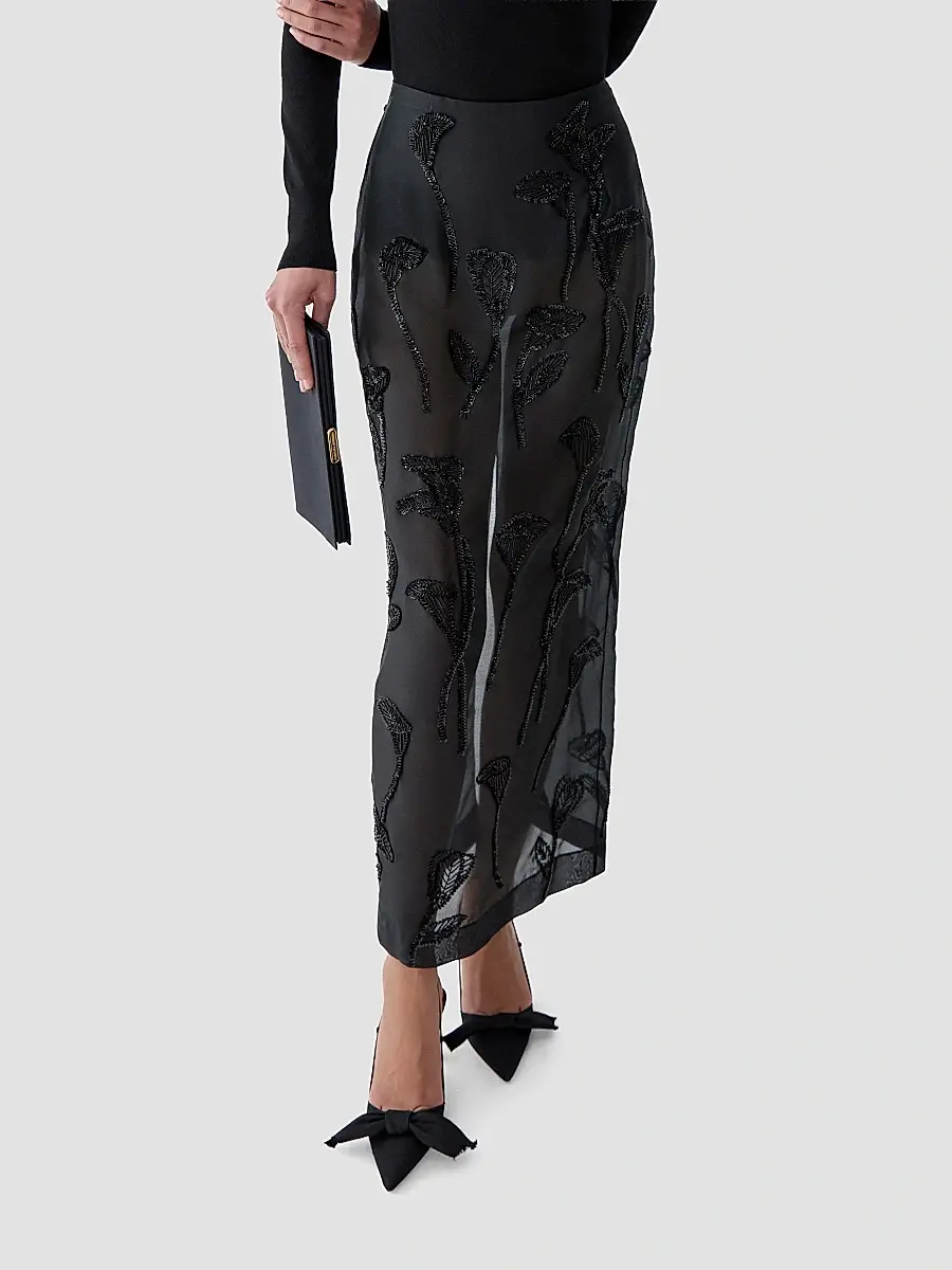 Carolina Herrera Women's Embellished Floral Silk Chiffon Pencil Skirt | Thumbnail 5 Carolina Herrera Women's Embellished Floral Silk Chiffon Pencil Skirt | Thumbnail 5