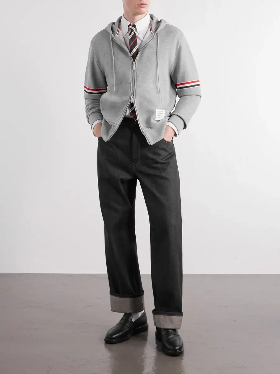 Thom Browne Cotton-Piqué Zip-Up Hoodie - Men | Thumbnail 2 Thom Browne Cotton-Piqué Zip-Up Hoodie - Men | Thumbnail 2
