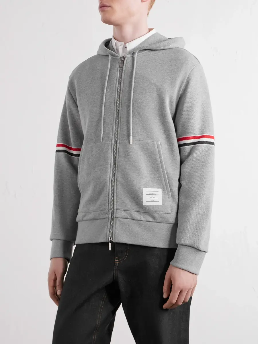 Thom Browne Cotton-Piqué Zip-Up Hoodie - Men | Thumbnail 3 Thom Browne Cotton-Piqué Zip-Up Hoodie - Men | Thumbnail 3