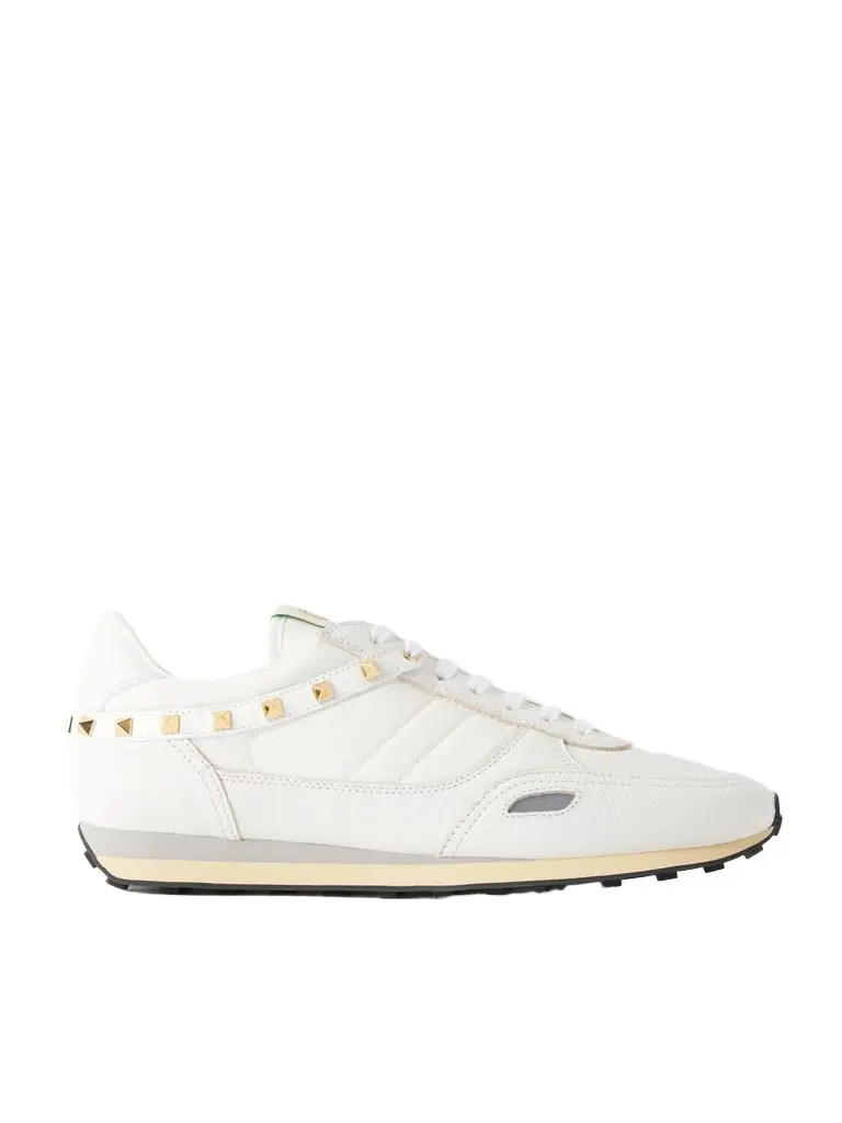 Valentino Garavani Stud Up Embellished Leather-Trimmed Sneakers - Men | Image 1 Valentino Garavani Stud Up Embellished Leather-Trimmed Sneakers - Men | Image 1