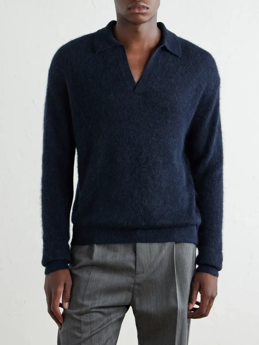 Auralee Alpaca-Blend Polo Sweater - Men | Thumbnail 3 Auralee Alpaca-Blend Polo Sweater - Men | Thumbnail 3