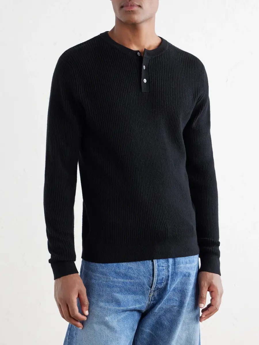 MR P. Ribbed Wool and Cashmere Henley Sweater - Men | Thumbnail 3